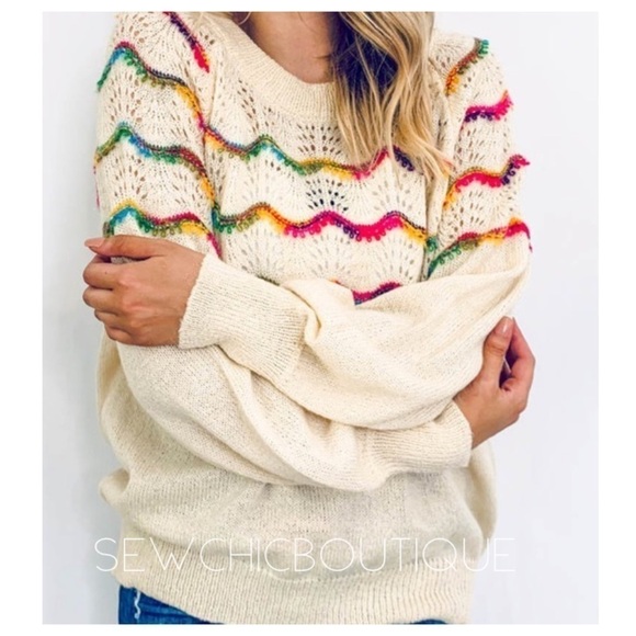 Rainbow 🌈 Textured Back Tie Sweater - Picture 3 of 8